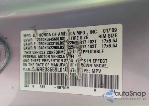 2009 Honda Cr-V Ex from USA, damaged, VIN 5J6RE38559L010278